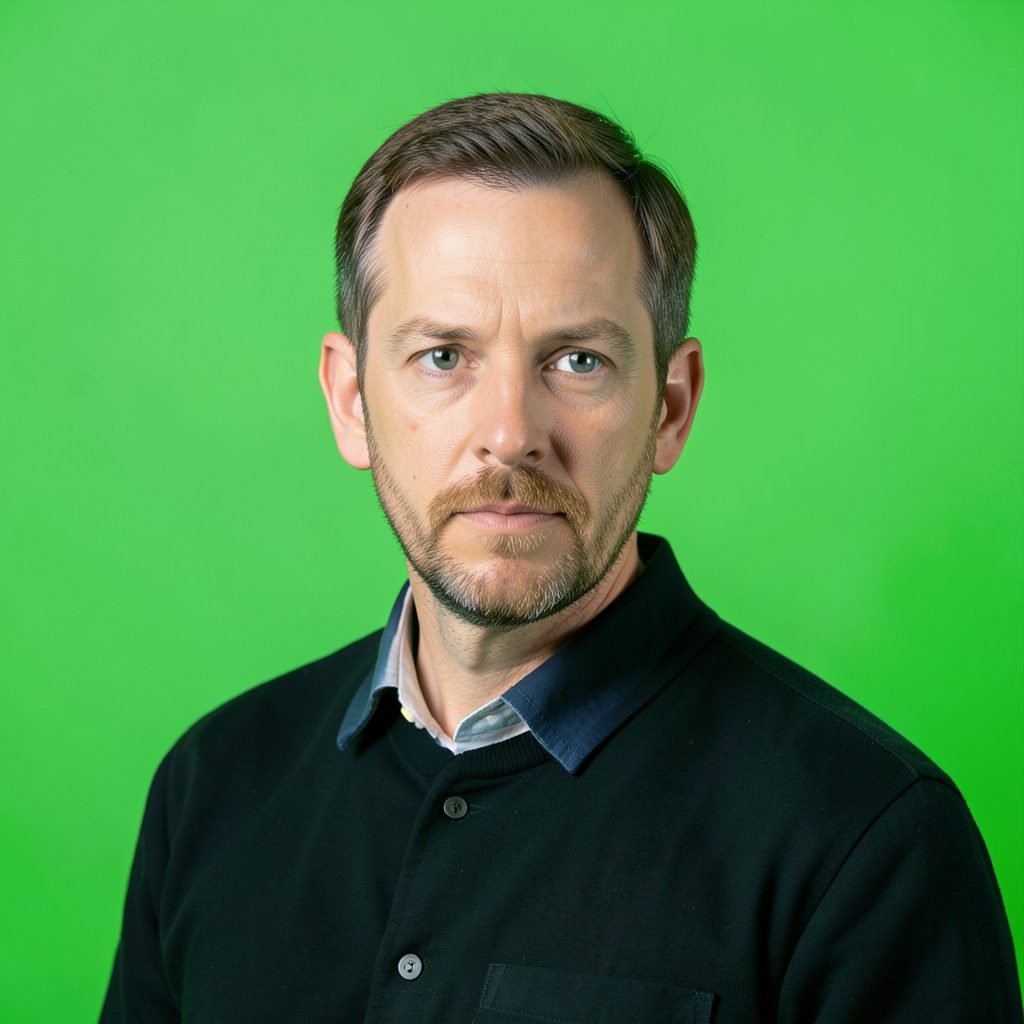 Clean headshot on a muted grey background, academic presence