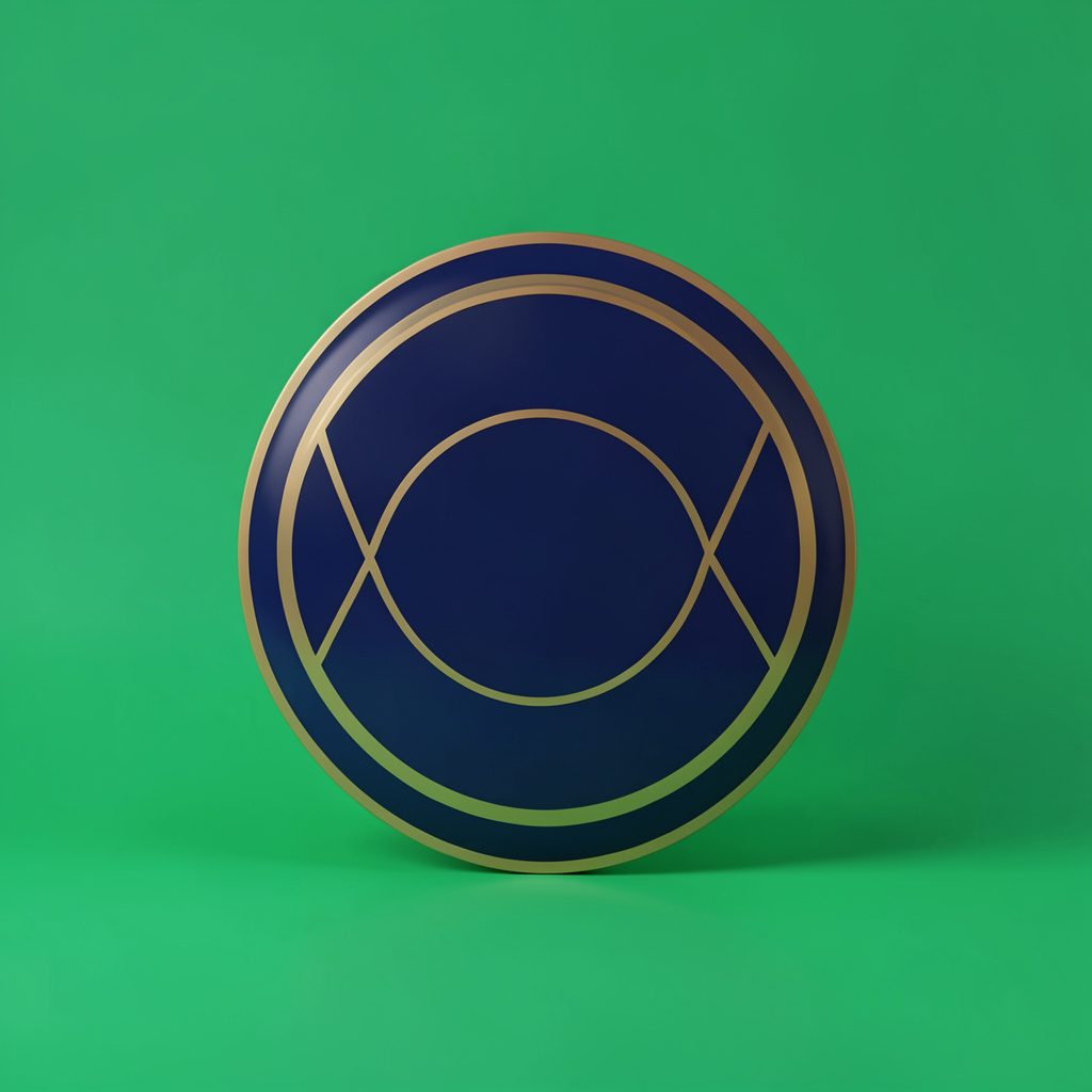 Abstract circular emblem in deep navy and muted gold tones, suggesting global connection and academic collaboration