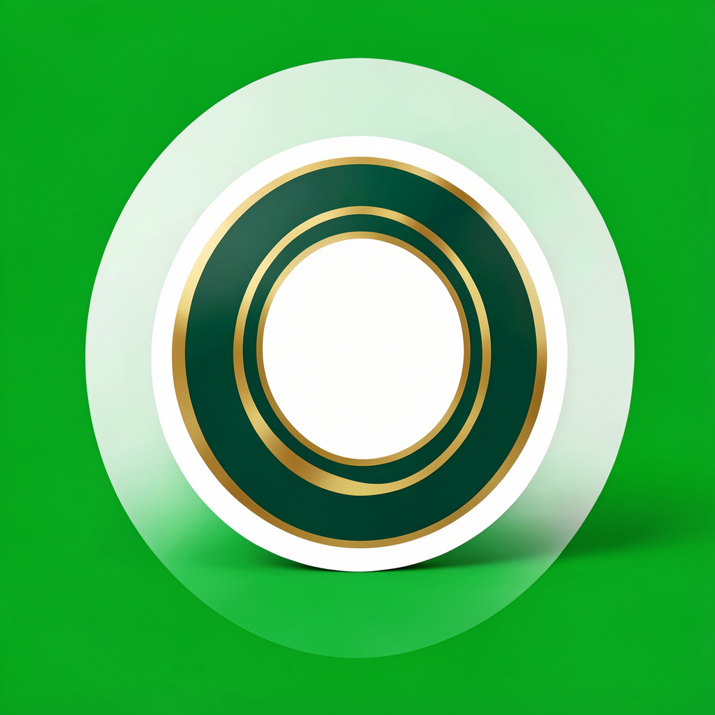 Abstract circular emblem in deep green and gold tones, suggesting a conference badge or seal on a clean white backdrop